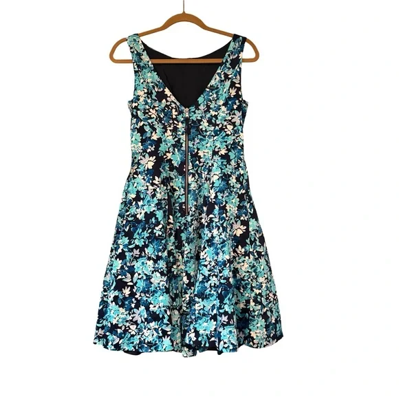 NWT, Maggy London Fit and Flare Sleeveless Summer Dress, Navy and Aqua, Sz 8 - Picture 11 of 16